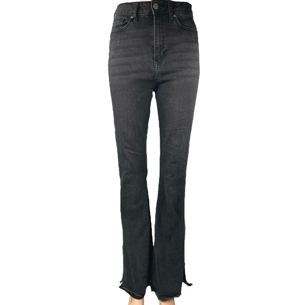 JBD Women's Black High Waist Split Hem Flared Bootcut Denim Jeans Pants Size 28